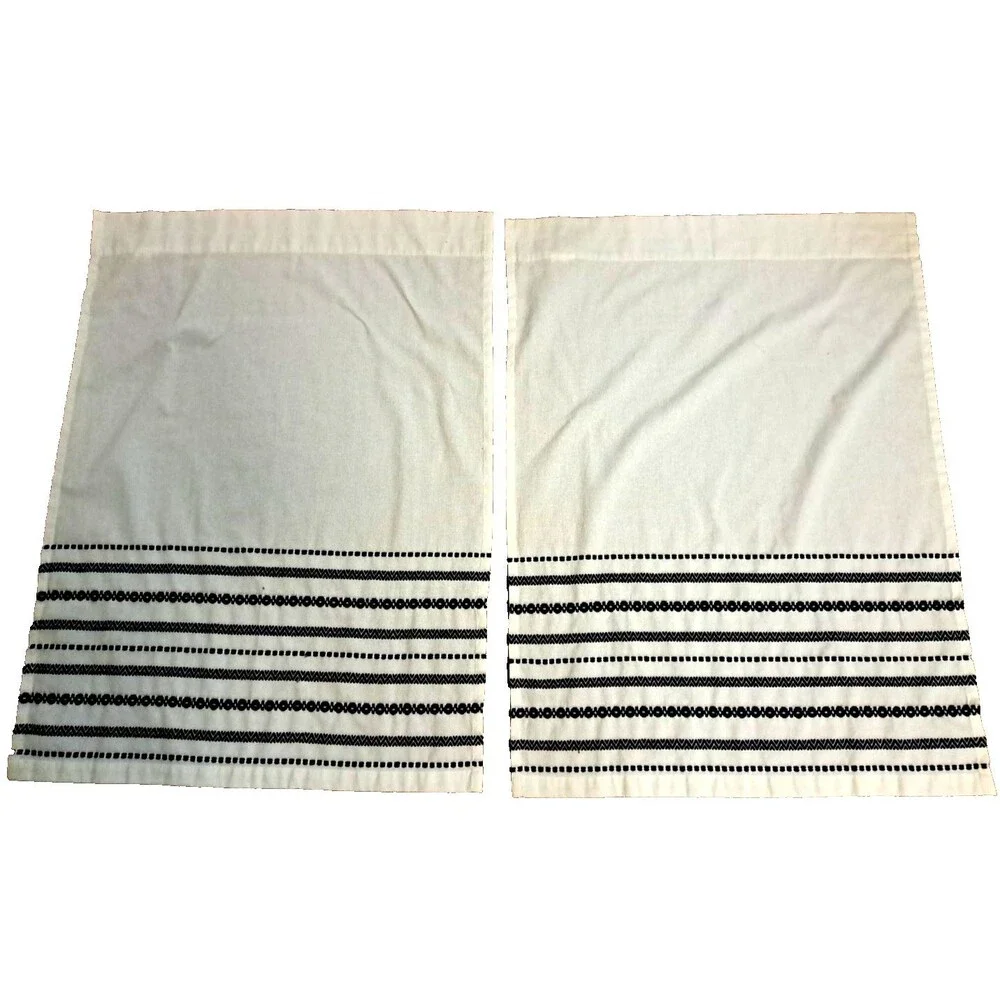 White Blue Trim Curtain Panels Set Recycled Polyester Curtainworks Cottage 36x52